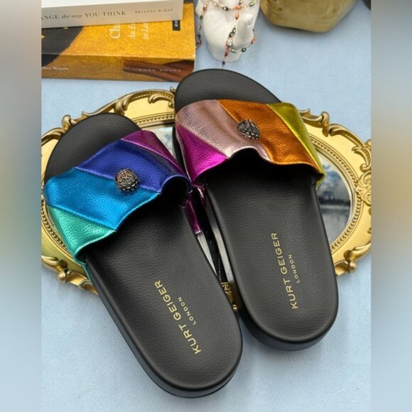 🆕 KURT GEIGER LONDON 🧿 NWOT Meena Eagle Metallic Pool Slide - Size 41 US 10 - Picture 11 of 13